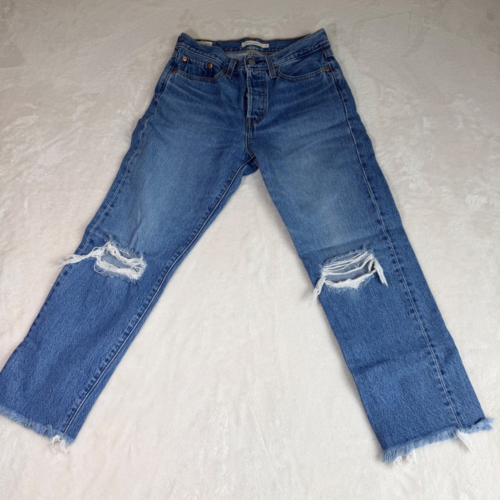 Levis Wedgie Straight Jeans Womens 27x26 Distressed Raw Hem Grunge Y2K Denim